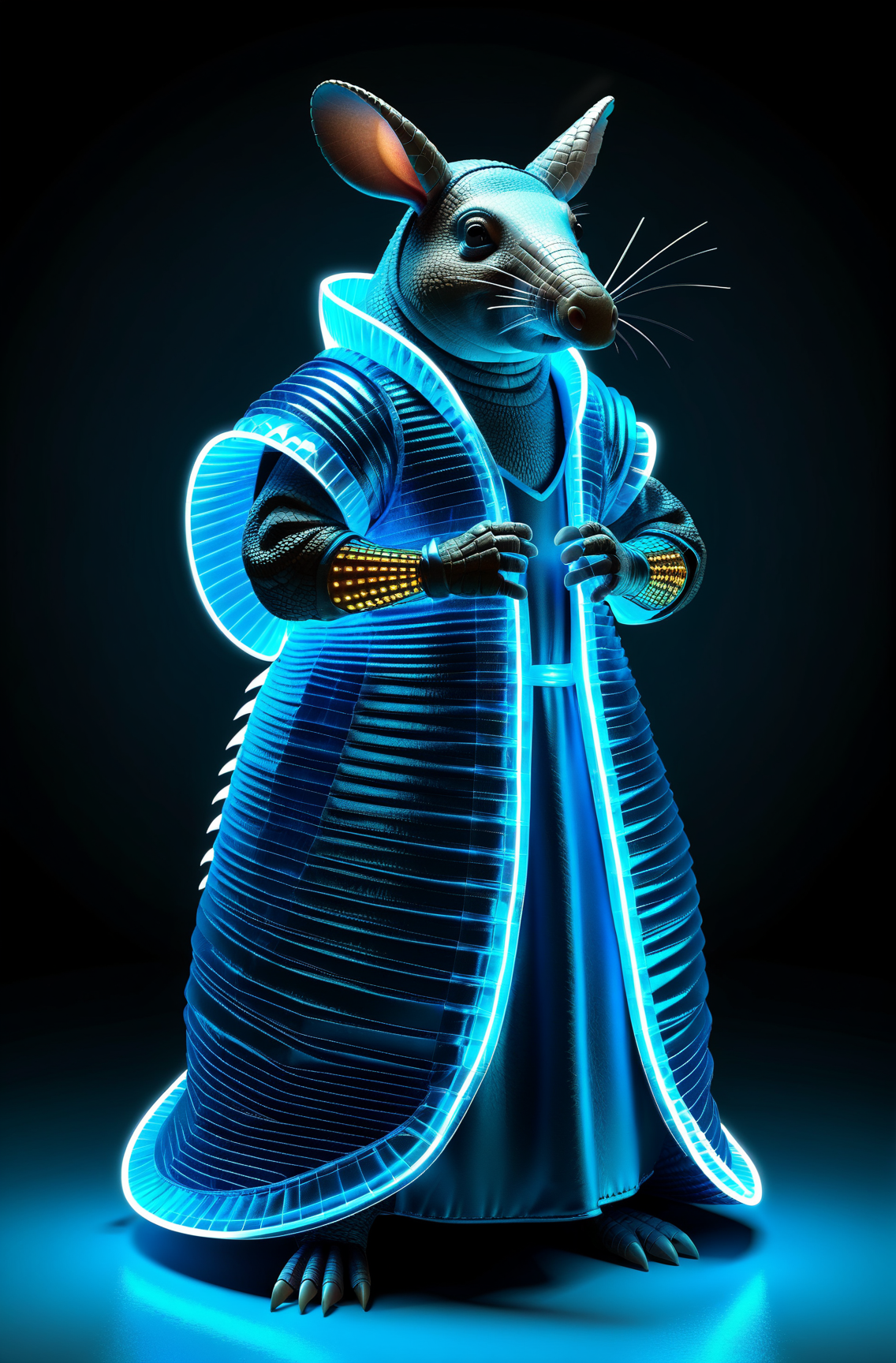 04721-63682041-Armadillo glowing neon blue gown, Realistic style.png